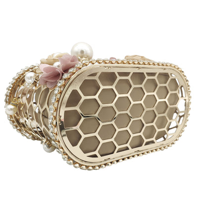 Bolso Tipo Saco con Perlas y Diamantes en Diseño Floral - Image 14