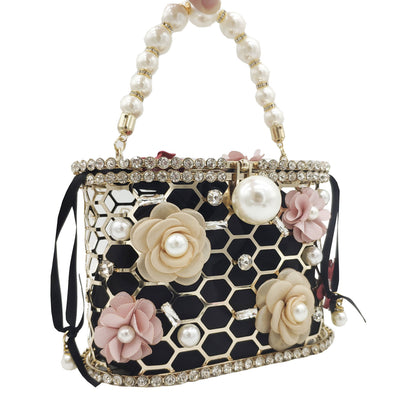 Bolso Tipo Saco con Perlas y Diamantes en Diseño Floral - Image 16
