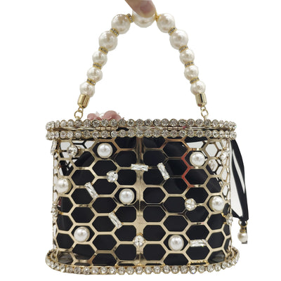 Bolso Tipo Saco con Perlas y Diamantes en Diseño Floral - Image 17