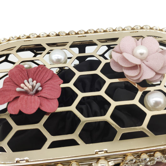 Bolso Tipo Saco con Perlas y Diamantes en Diseño Floral - Image 19
