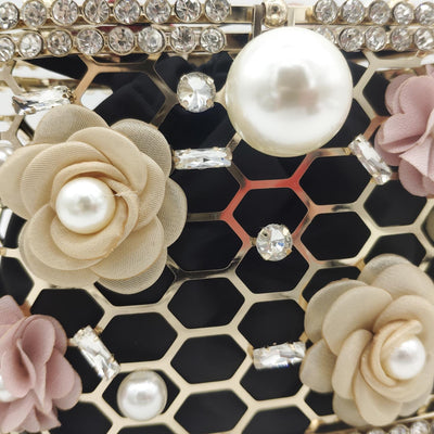 Bolso Tipo Saco con Perlas y Diamantes en Diseño Floral - Image 20