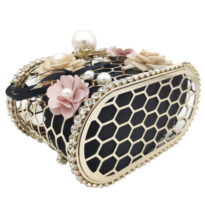 Bolso Tipo Saco con Perlas y Diamantes en Diseño Floral - Image 21