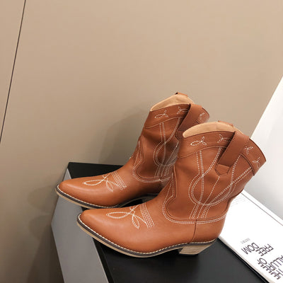 Botas Knight Retro con Tacón Grueso y Bordado Decorativo - Image 16