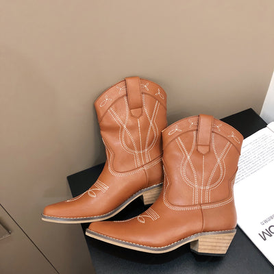 Botas Knight Retro con Tacón Grueso y Bordado Decorativo - Image 19