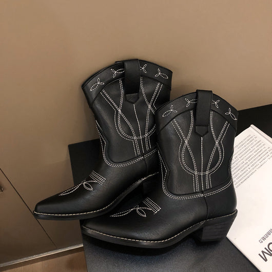 Botas Knight Retro con Tacón Grueso y Bordado Decorativo - Image 22