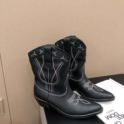 Botas Knight Retro con Tacón Grueso y Bordado Decorativo - Image 23