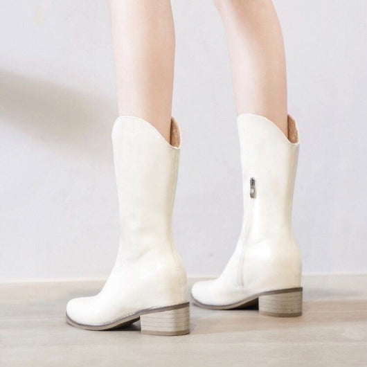 Botas Retro de Tacón Grueso con Punta Afilada - Estilo Vintage Blanco - Image 8