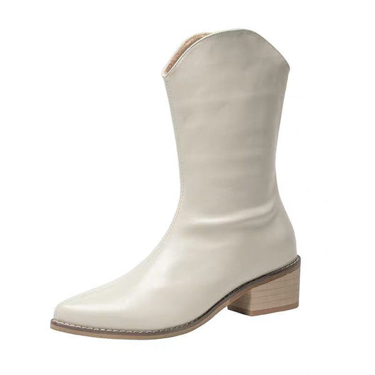 Botas Retro de Tacón Grueso con Punta Afilada - Estilo Vintage Blanco - Image 9