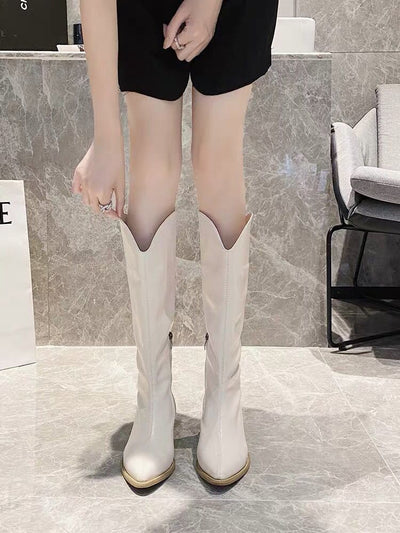 Botas Retro de Tacón Grueso con Punta Afilada - Estilo Vintage Blanco - Image 15