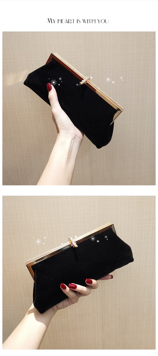 Bolso Clutch Negro con Terciopelo Diamantado y Correa Diagonal - Image 6