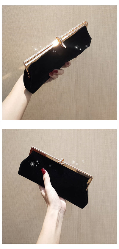 Bolso Clutch Negro con Terciopelo Diamantado y Correa Diagonal - Image 7