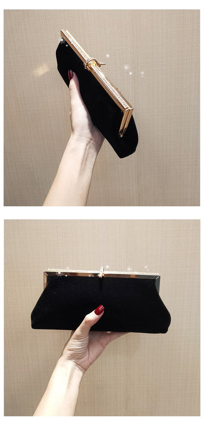 Bolso Clutch Negro con Terciopelo Diamantado y Correa Diagonal - Image 8