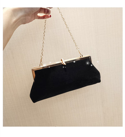 Bolso Clutch Negro con Terciopelo Diamantado y Correa Diagonal - Image 9