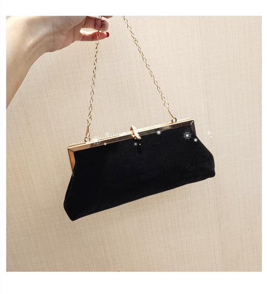Bolso Clutch Negro con Terciopelo Diamantado y Correa Diagonal - Image 9