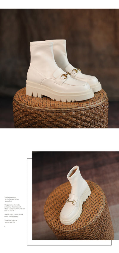 Botas Cortas de Cuero Genuino con Plataforma y Tacón Bajo - Estilo Casual Mujer - Image 11