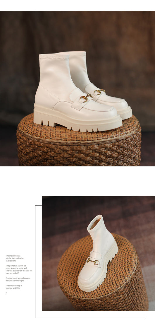 Botas Cortas de Cuero Genuino con Plataforma y Tacón Bajo - Estilo Casual Mujer - Image 11