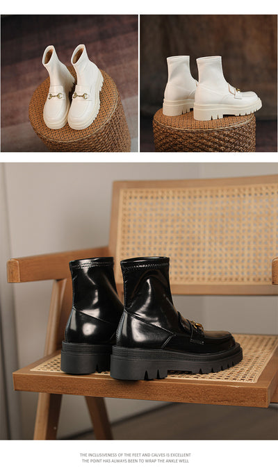 Botas Cortas de Cuero Genuino con Plataforma y Tacón Bajo - Estilo Casual Mujer - Image 12