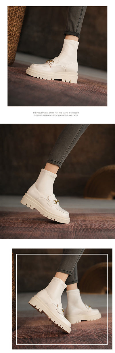 Botas Cortas de Cuero Genuino con Plataforma y Tacón Bajo - Estilo Casual Mujer - Image 14