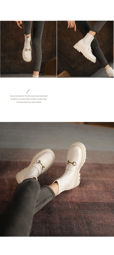 Botas Cortas de Cuero Genuino con Plataforma y Tacón Bajo - Estilo Casual Mujer - Image 15