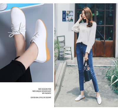 Zapatos Blancos Planos Clásicos Estilo Británico para Mujer - Image 12