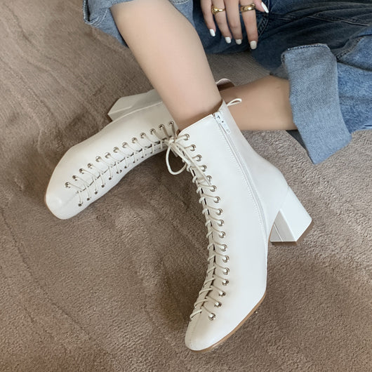 Botas Martin Retro Románticas con Cordones y Tacón Grueso Alto - Image 10