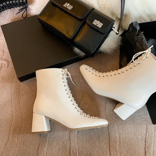 Botas Martin Retro Románticas con Cordones y Tacón Grueso Alto - Image 19