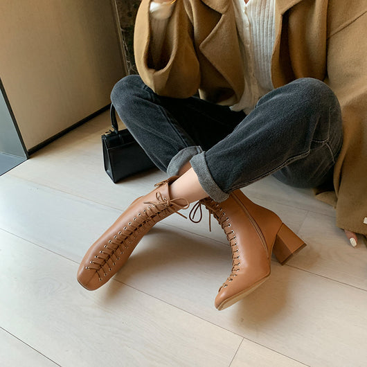 Botas Martin Retro Románticas con Cordones y Tacón Grueso Alto - Image 28