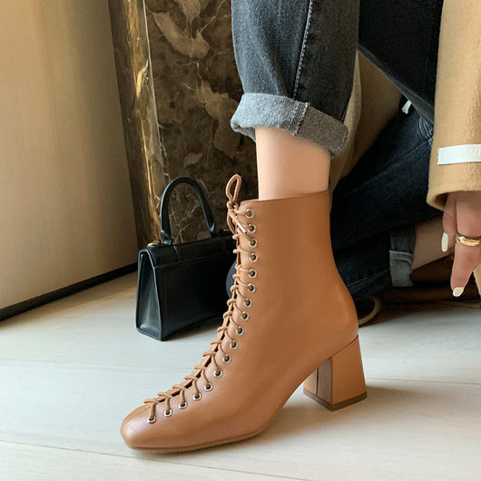 Botas Martin Retro Románticas con Cordones y Tacón Grueso Alto - Image 29