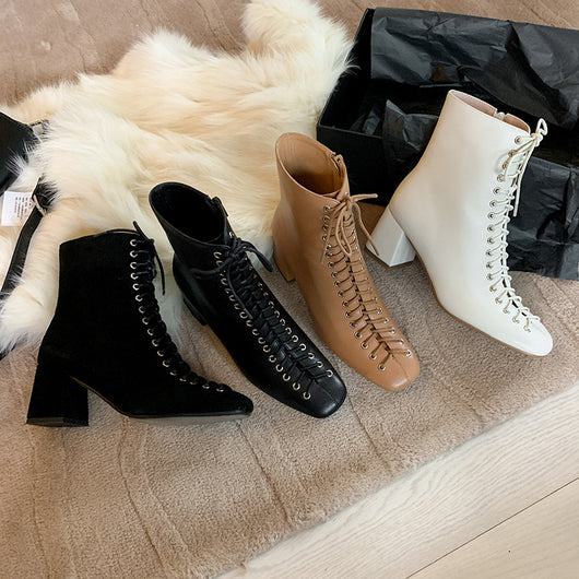 Botas Martin Retro Románticas con Cordones y Tacón Grueso Alto - Image 31