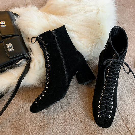 Botas Martin Retro Románticas con Cordones y Tacón Grueso Alto - Image 35