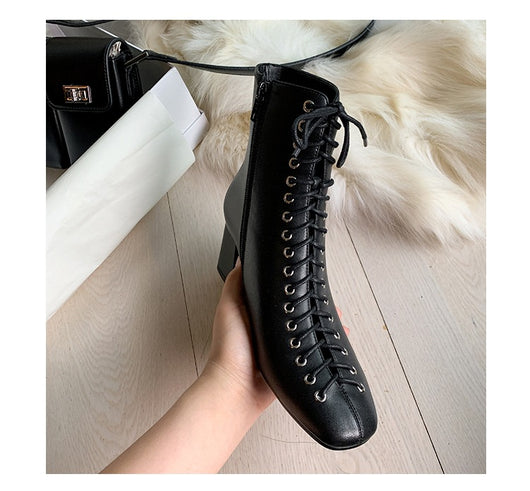 Botas Martin Retro Románticas con Cordones y Tacón Grueso Alto - Image 37