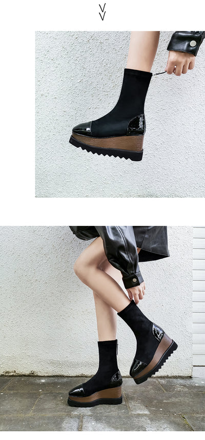 Botas Martin de Cuero con Plataforma Gruesa y Stretch - Botines Wedge Versátiles para Mujer - Image 11