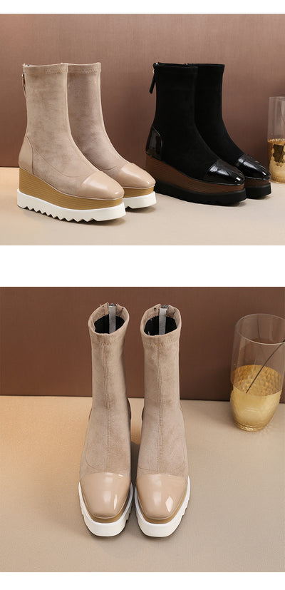Botas Martin de Cuero con Plataforma Gruesa y Stretch - Botines Wedge Versátiles para Mujer - Image 20