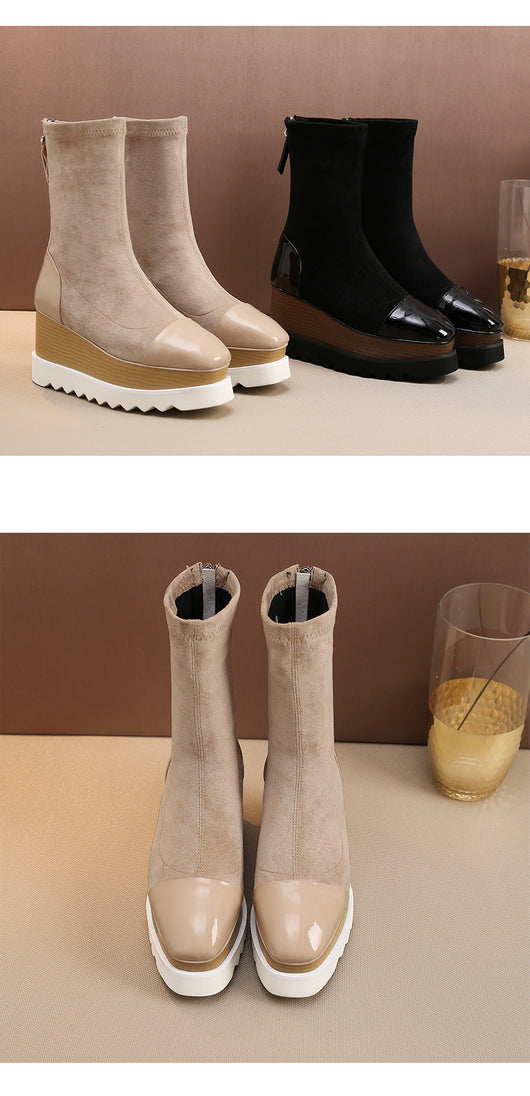 Botas Martin de Cuero con Plataforma Gruesa y Stretch - Botines Wedge Versátiles para Mujer - Image 20