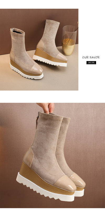 Botas Martin de Cuero con Plataforma Gruesa y Stretch - Botines Wedge Versátiles para Mujer - Image 21