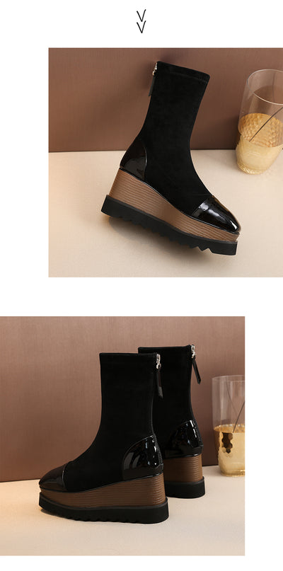 Botas Martin de Cuero con Plataforma Gruesa y Stretch - Botines Wedge Versátiles para Mujer - Image 22
