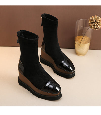 Botas Martin de Cuero con Plataforma Gruesa y Stretch - Botines Wedge Versátiles para Mujer - Image 23