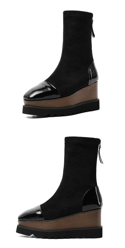 Botas Martin de Cuero con Plataforma Gruesa y Stretch - Botines Wedge Versátiles para Mujer - Image 24