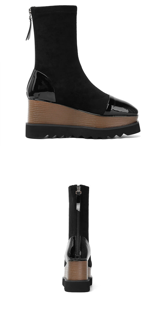 Botas Martin de Cuero con Plataforma Gruesa y Stretch - Botines Wedge Versátiles para Mujer - Image 25