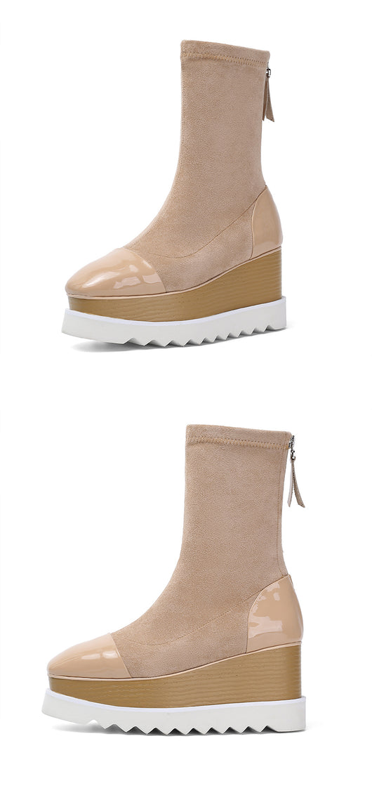 Botas Martin de Cuero con Plataforma Gruesa y Stretch - Botines Wedge Versátiles para Mujer - Image 26