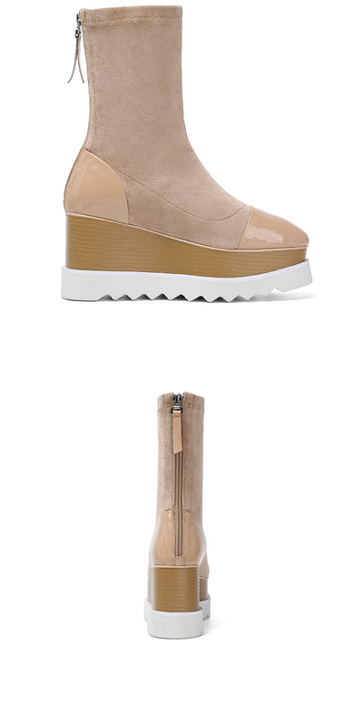 Botas Martin de Cuero con Plataforma Gruesa y Stretch - Botines Wedge Versátiles para Mujer - Image 27