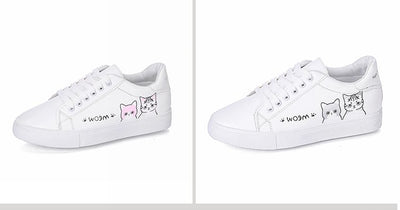 Zapatillas Deportivas Casual para Mujer con Diseño de Gatito - Blancas de PU - Image 8