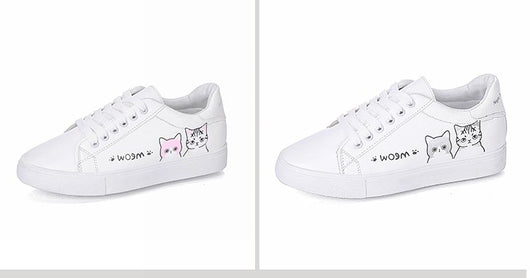 Zapatillas Deportivas Casual para Mujer con Diseño de Gatito - Blancas de PU - Image 8
