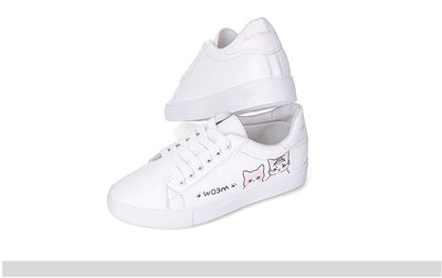 Zapatillas Deportivas Casual para Mujer con Diseño de Gatito - Blancas de PU - Image 9