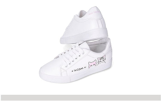 Zapatillas Deportivas Casual para Mujer con Diseño de Gatito - Blancas de PU - Image 9