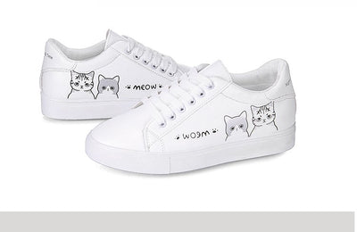 Zapatillas Deportivas Casual para Mujer con Diseño de Gatito - Blancas de PU - Image 10