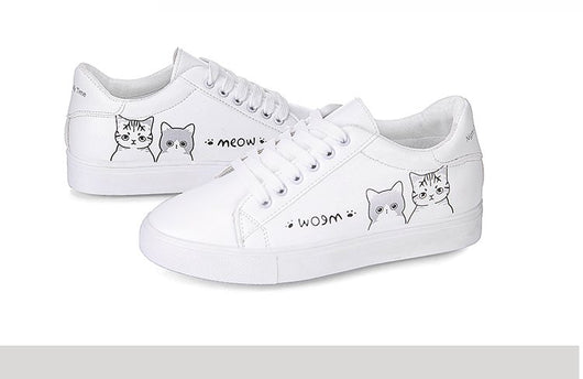 Zapatillas Deportivas Casual para Mujer con Diseño de Gatito - Blancas de PU - Image 10