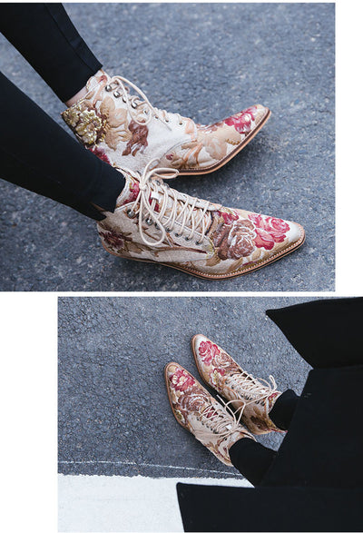 Botas Cortas Étnicas Bordadas con Tacón Grueso y Cordón Frontal - Image 15