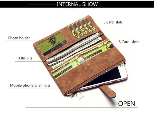 Billetera Larga Coreana de Cuero Mate con Doble Compartimento y Múltiples Tarjetas para Mujer - Image 15