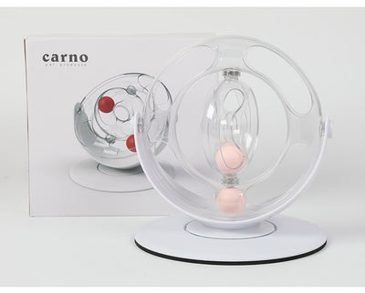 Clear plastic cat turntable toy with two pink balls inside, designed for interactive play and entertainment. - Image 14